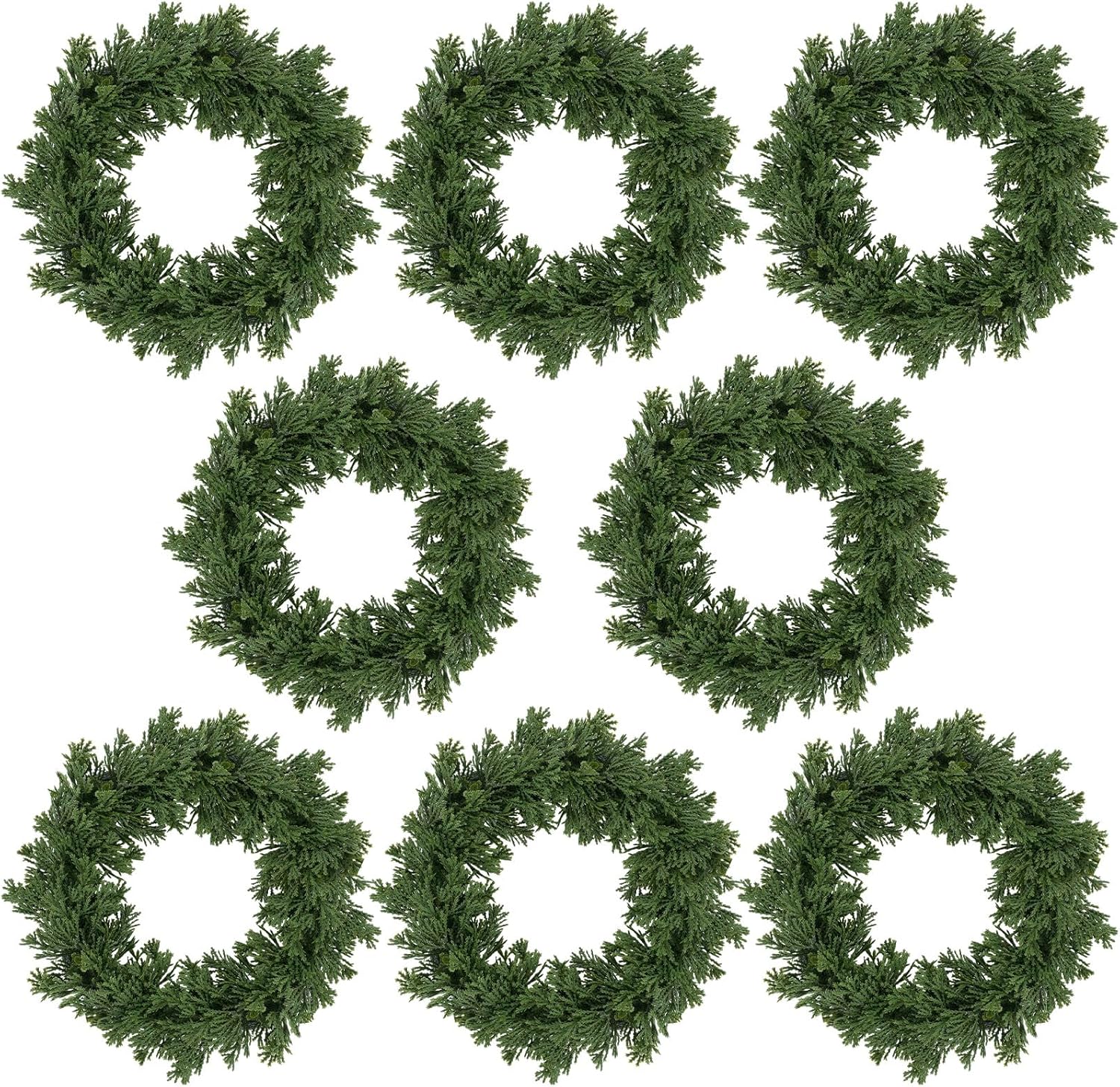 dingion 8 pcs 10 inch christmas cedar wreath for front door, real touch artificial green christmas wreath for home indoor outdoor wall window porch farmhouse winter decorations and holiday greenery