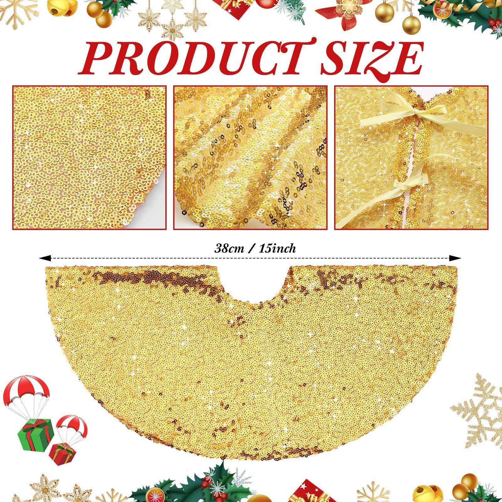 Hanaive 15 Inch Christmas Mini Tree Skirt Sequin Tree Skirt Small Tree Skirt for Christmas Pencil Slim Small Trees Decoration Bar Hotel Holiday Decor (Gold)