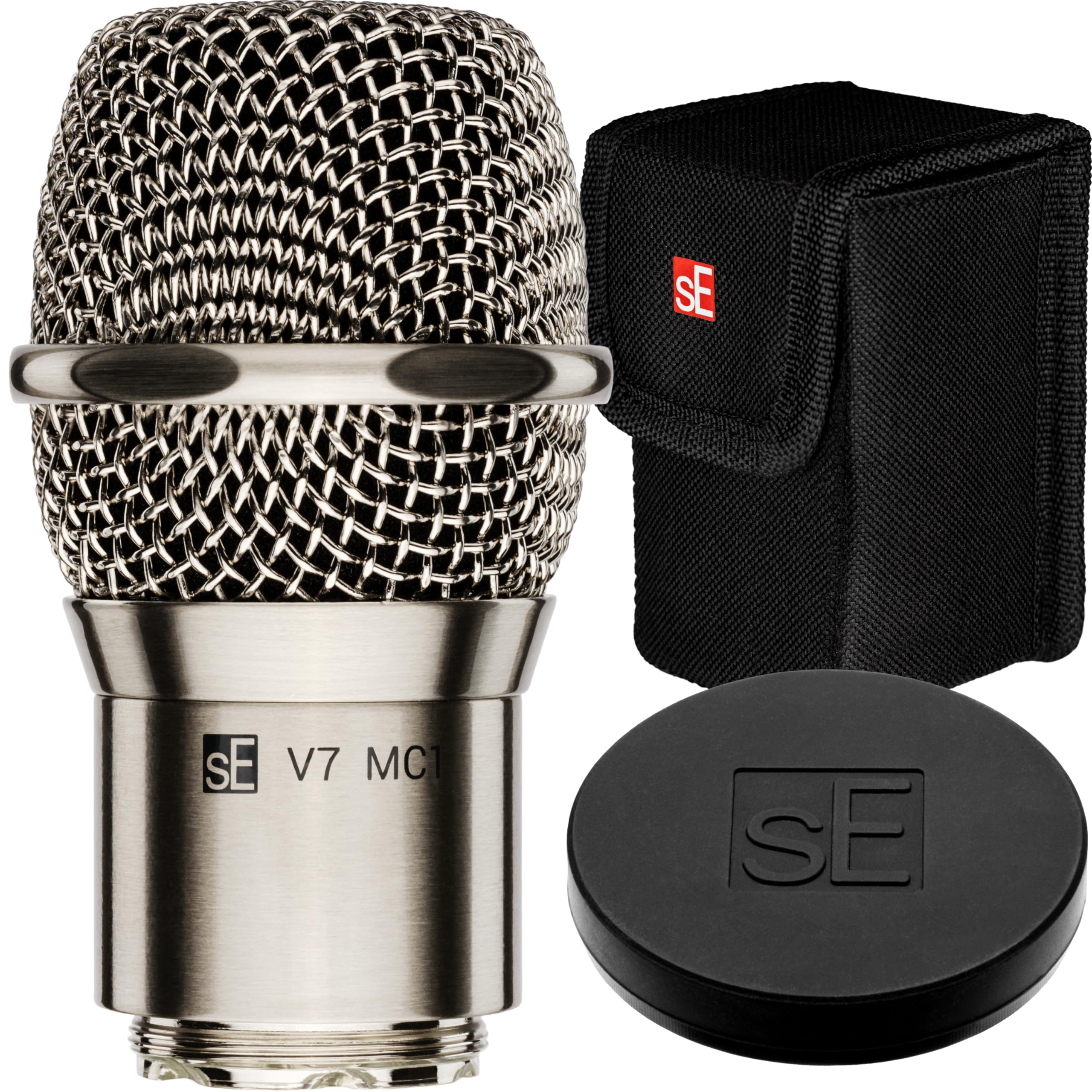 SE ELECTRONICS V7 MC1 Wireless Microphone Capsule - Compatible with Shure Wireless Transmitters - Professional Dynamic Microphone for Singing, Speech &amp; Music Studio Recording (Nickel MP03 Pouch)