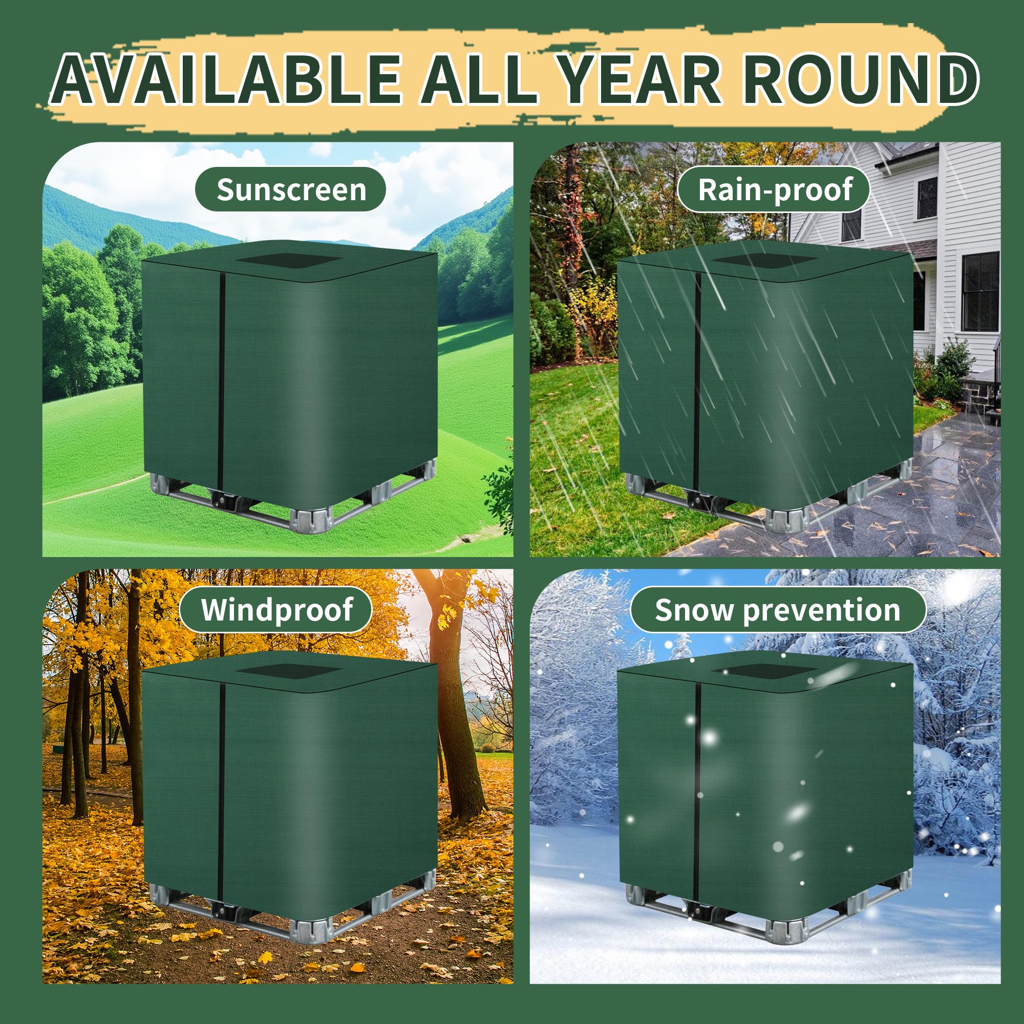 Bâche pour Cuve IBC 1000L Housse Protection Anti-UV Anti-Poussière Fermeture Éclair Vert 116x100x120 cm