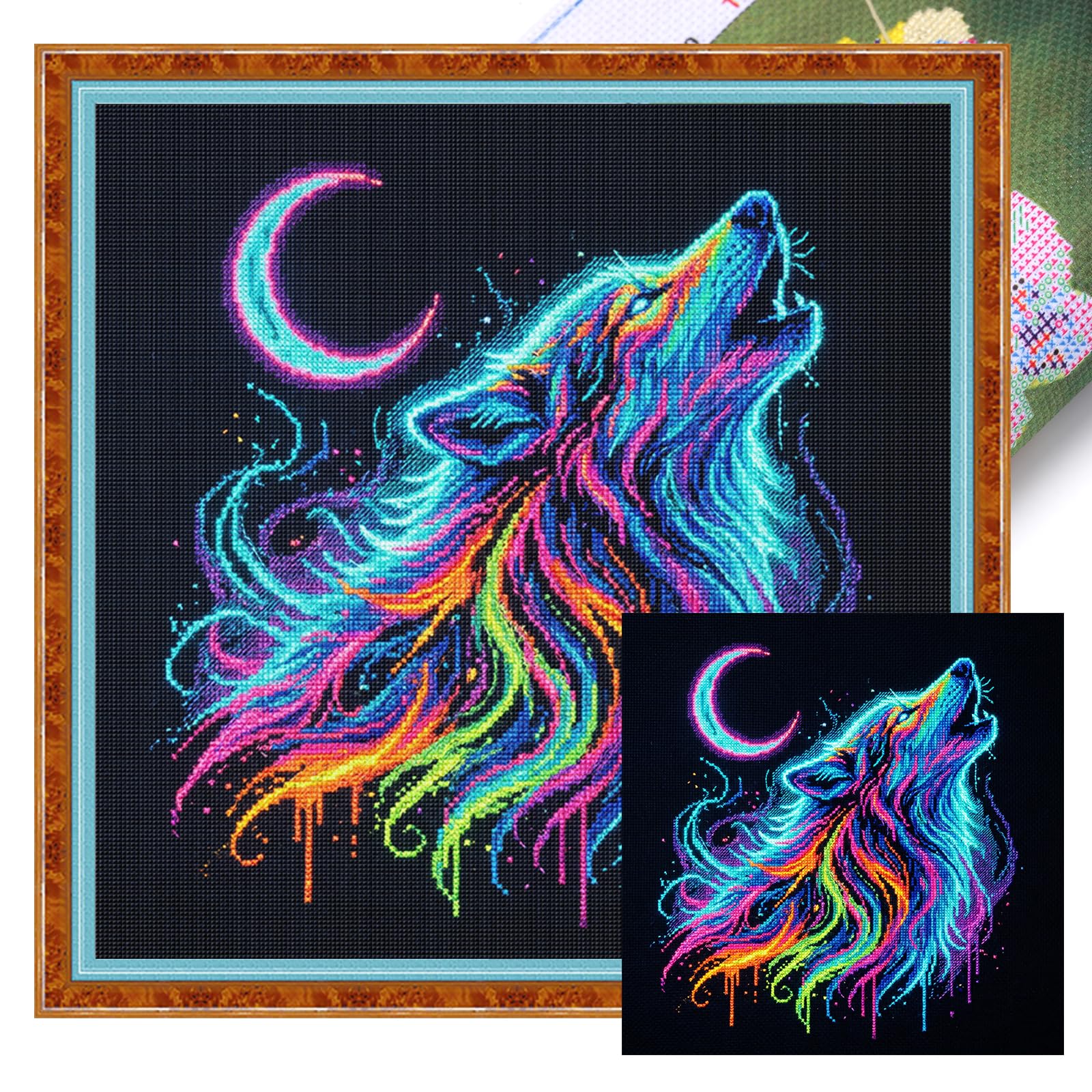 Poetrydraw Wolf Full 14Ct Diy Stamped Cross Stitch Kits 11.81X11.81inch Embroidery Needlepoint Starter Kits For Beginners Adults Home Decor (Wolf)