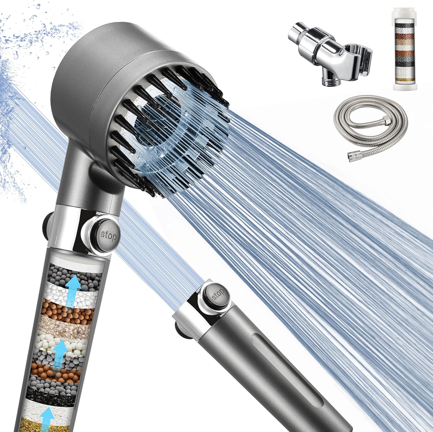 Pavezo high pressure handheld shower head with filter onoff switch