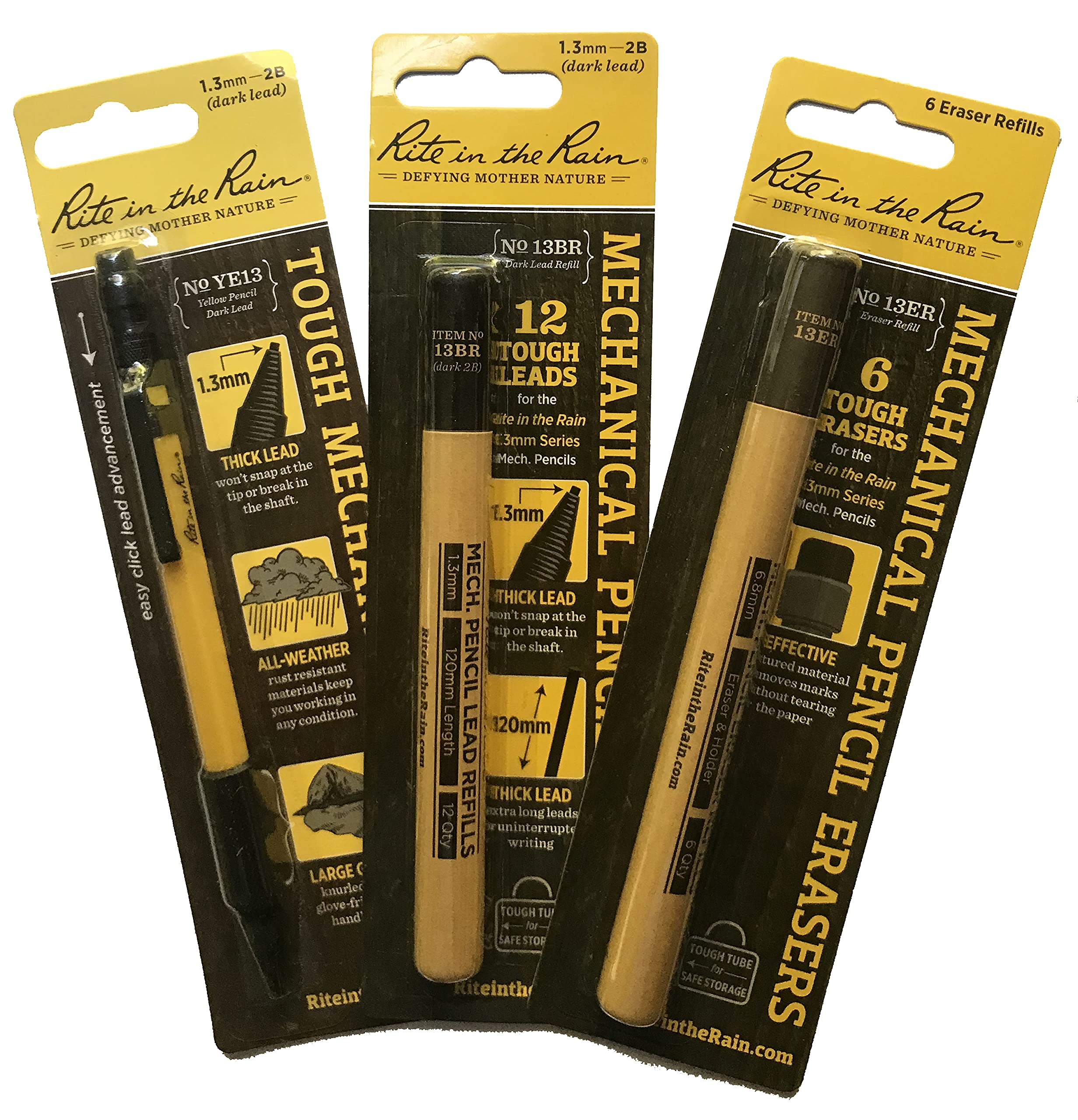 RITR Rite in the Rain YE13 Mechanical Clicker Pencil SET, 1 YE13 Pencil, 6 Replacement Erasers, 12 Replacement Leads,19 Piece Set(YE13-ER-BR)