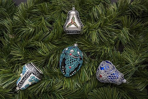 Miniatura 6 de Adorno de campana de Navidad de vidrio soplado de 4 pulgadas (hoja de muérdago)