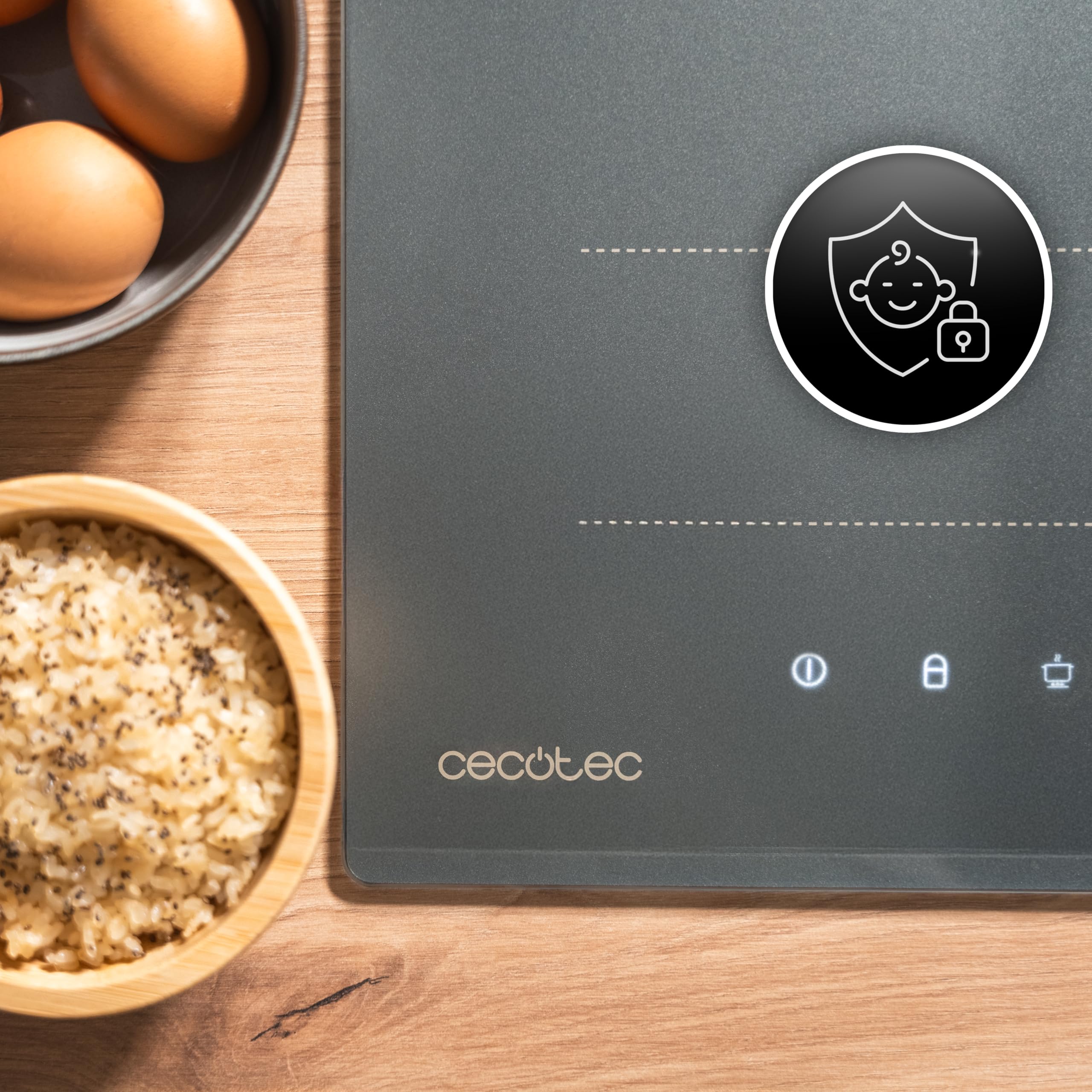 Cecotec Plaque Induction Avec Zone Flex Et Extra Large De 32 cm Bolero Squad I 3600 FullFlex Grey. Plaque à Induction, Contrôle Tactile, Fonction Keep Warm, Kid Lock et minuterie