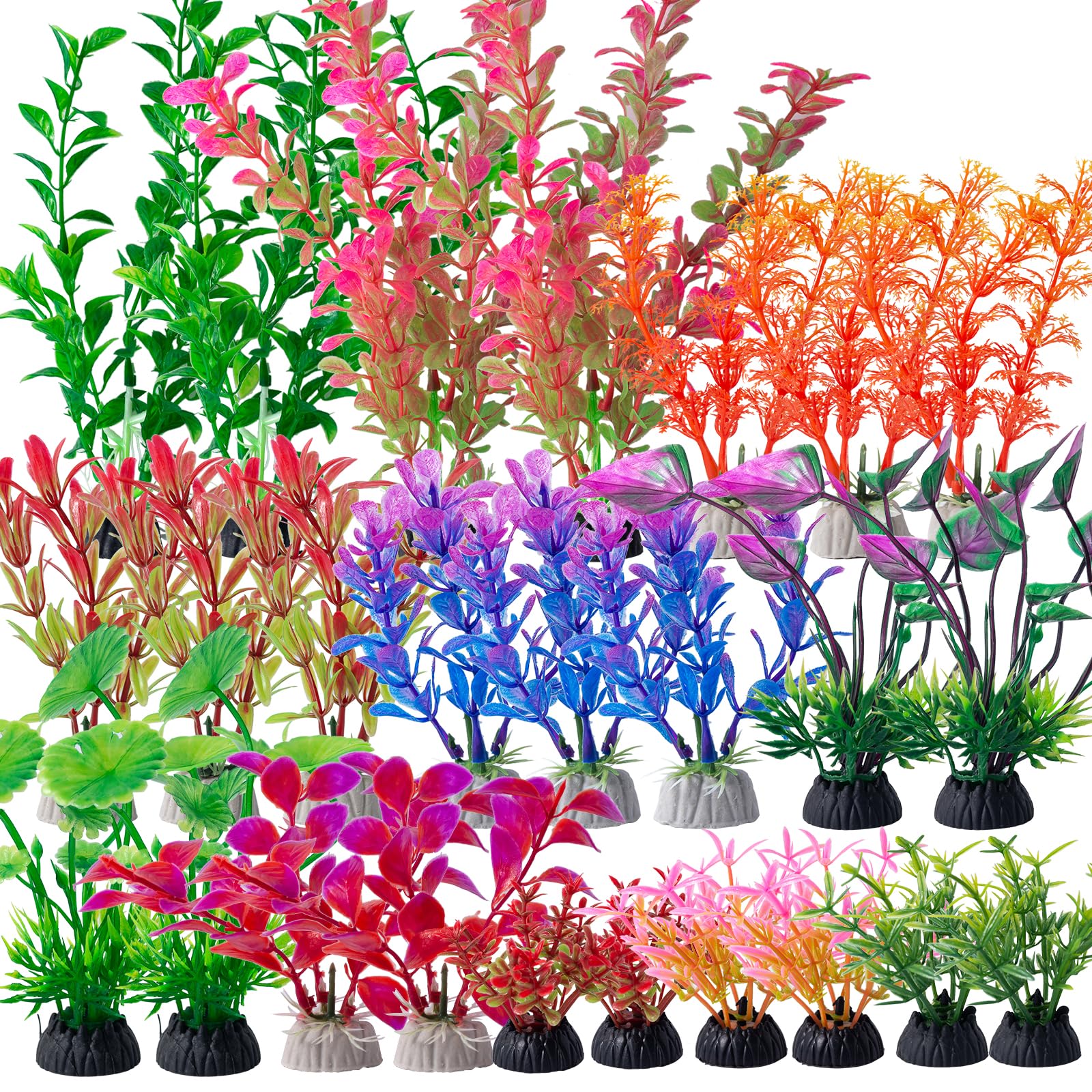 COMSUN 25 Pack Artificial Aquarium Plants, Plastic Small Fish Tank Plants