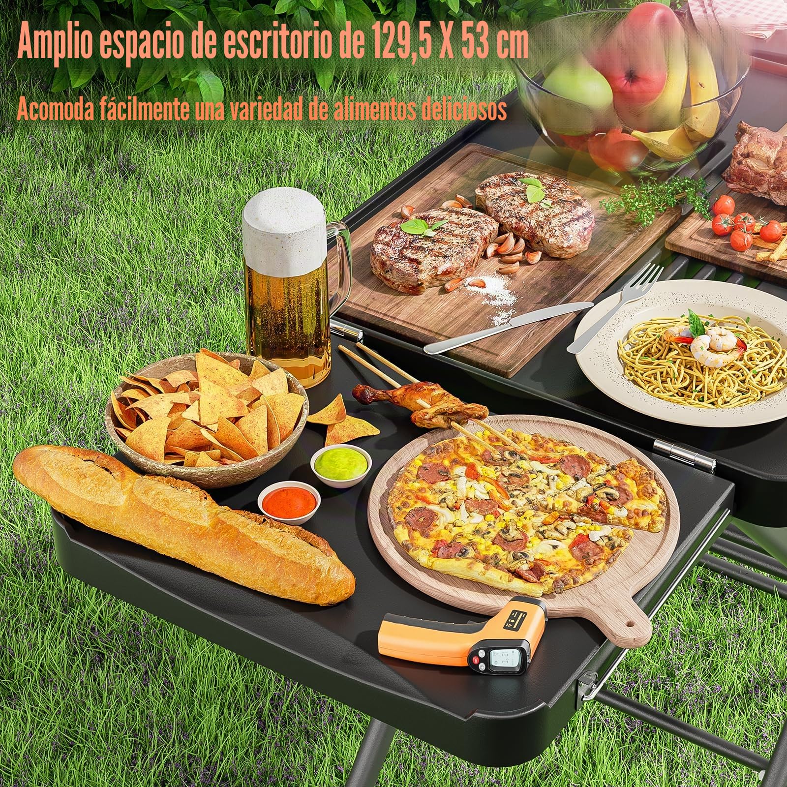 Carro de barbacoa portátil para Weber, Ninja, Ooni, Blackstone, Nexgrill, Traeger y otros hornos. Carro al aire libre con ruedas y mesas
