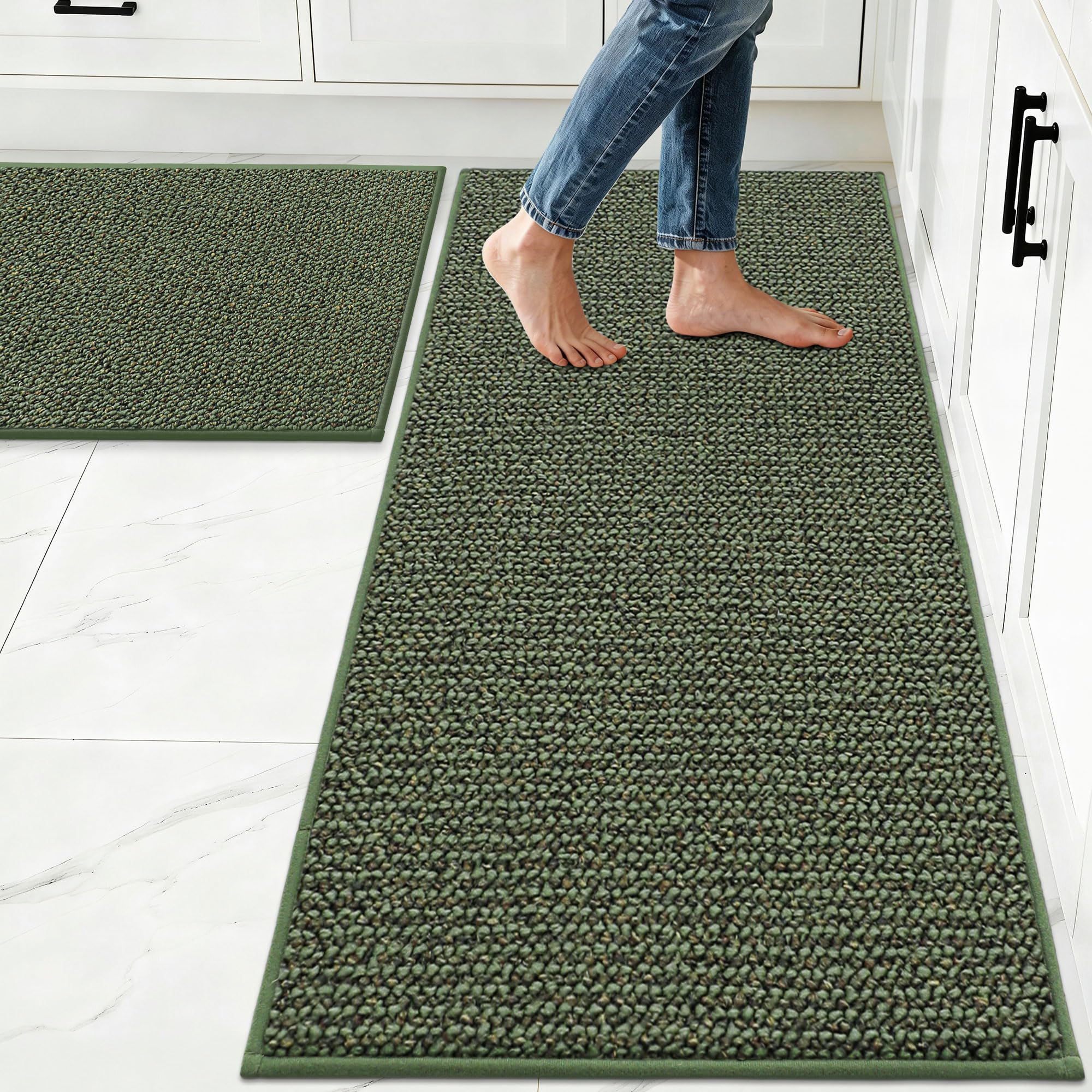 JSEI Kitchen Rugs and Mats, 2PCS Non-Slip Kitchen Mats for Floor, Machine Washable Absorbent and Stain Resistant Kitchen Runner, Carpet Mats with TPR