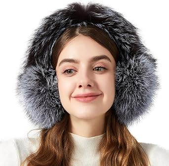 Womens Fur Earmuffs with Fur Headband - Soft and Warm Earmuffs, Fluffy Outdoor Headwear, Suitable for Cold Weather