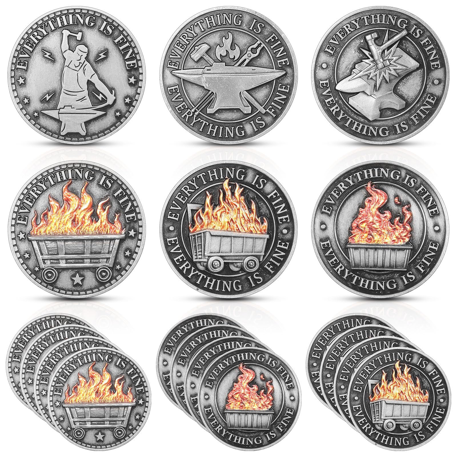 Landical 12 Pcs Dumpster Fire Challenge Coin Dispatcher Employee Appreciation Gifts Double Sided Dumpster Fire Desk Accessories Funny Medallions for Teachers Nurses Coworker Team Office Gifts(Silver)