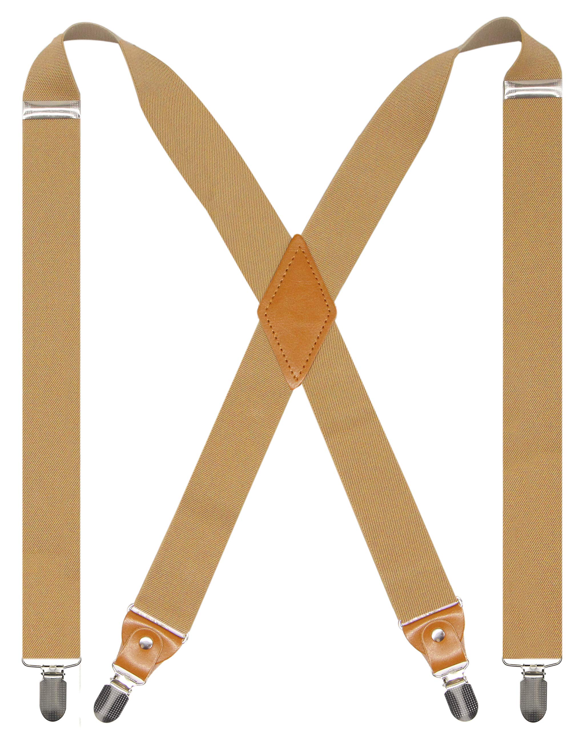Doloise Adjustable Elastic X Back Style Suspenders for Men's and Women's With Strong Metal Clips (Champagne)