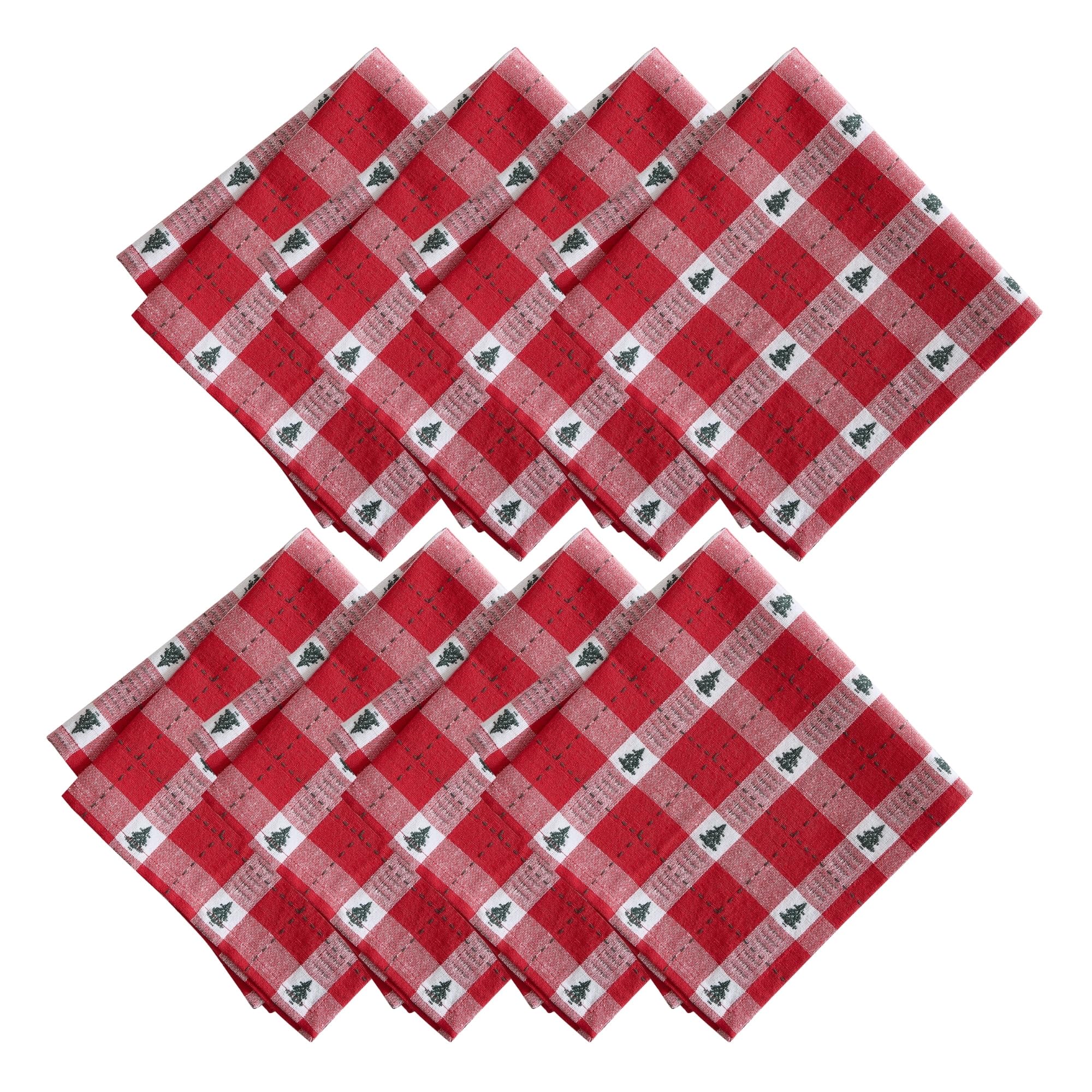 Elrene Red Home Fashions Sherwood Tree Dobby Christmas/Holiday Cotton Dinner Napkins, 17"X17", Set Of 8,