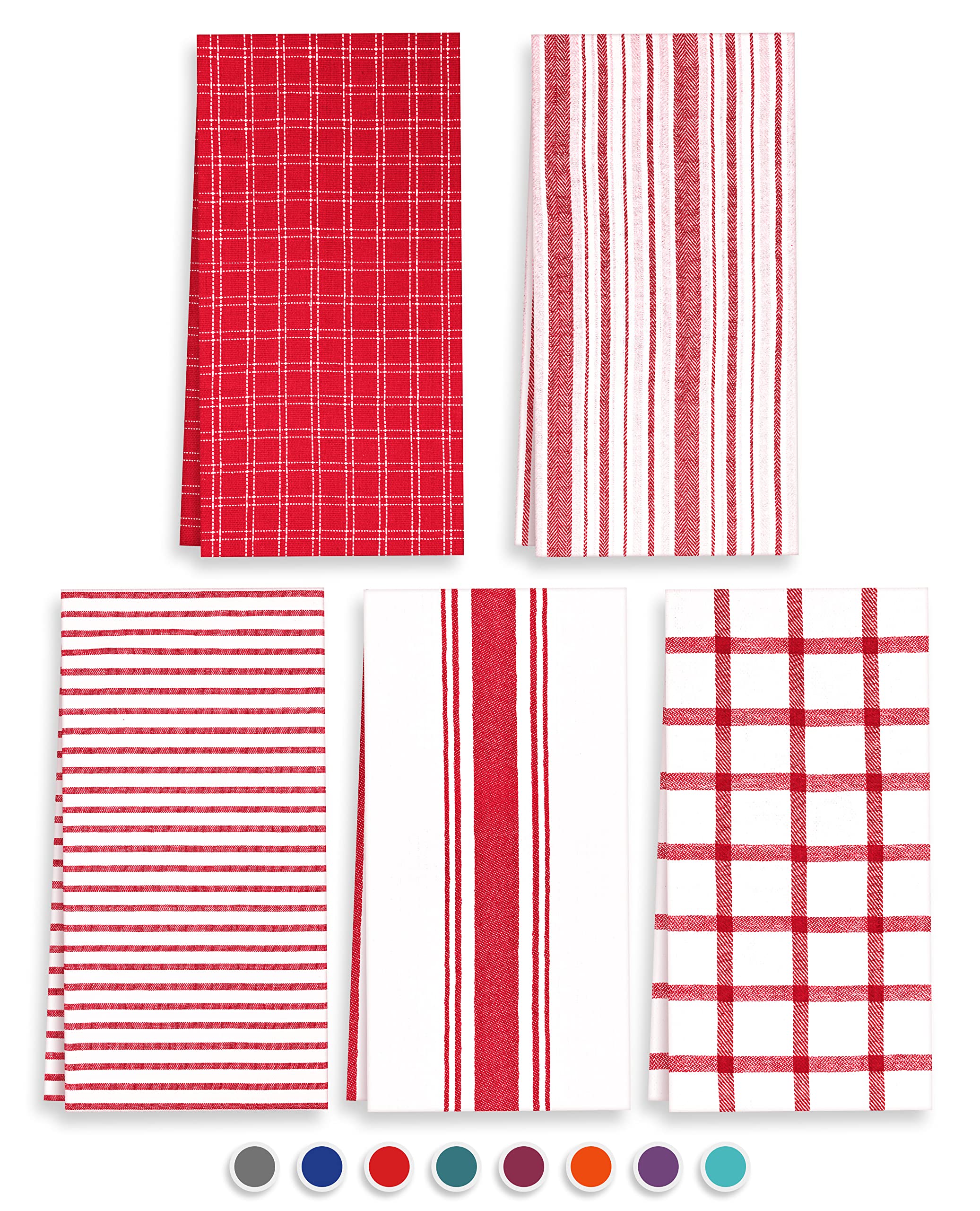 Trade Fountain Paños de cocina, paquete de 5 paños de cocina para accesorios de cocina, paños de cocina de 50 x 70 cm, paño de cocina extra absorbente, 100% algodón puro (rojo)