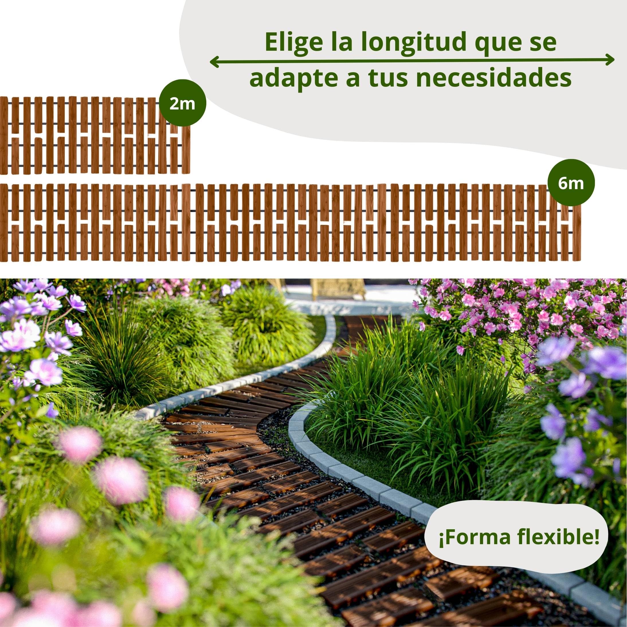 Floranica Camino de jardín Enrollable 50 cm x 6 ml - - Marrón Ajustable Madera de alerce Camino desplegable