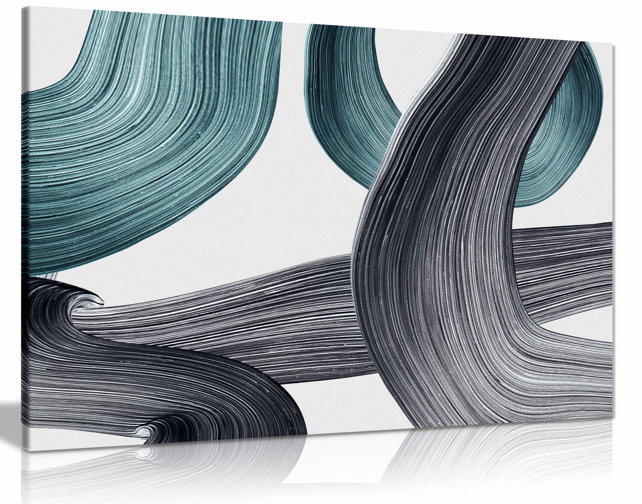 Panther Print Framed Canvas Abstract Grey & Turquise Swirls Print, Pictures For Home Walls, Bedroom, Living Room & Bathroom Decor 61X41cm (24X16in)