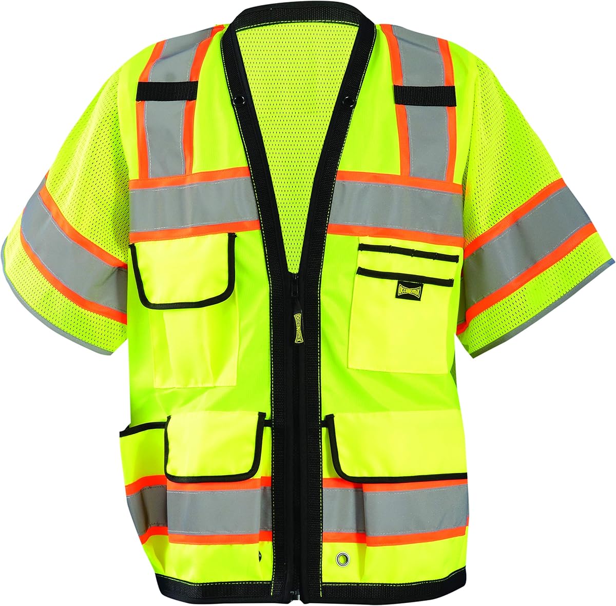 LUX-HDS2T3-YXL Heavy Duty Solid/Mesh Two-Tone Surveyor Vest with Zipper, 8 Pockets, Class 3, 100% ANSI Polyester, X-Large, Yellow (High Visibility)