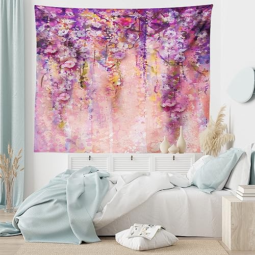 Miniatura 5 de Ambesonne Tapiz de flores de acuarela, árbol de glicina en plena floración romántica primavera sobre fondo de bokeh, colgante de pared ancho para