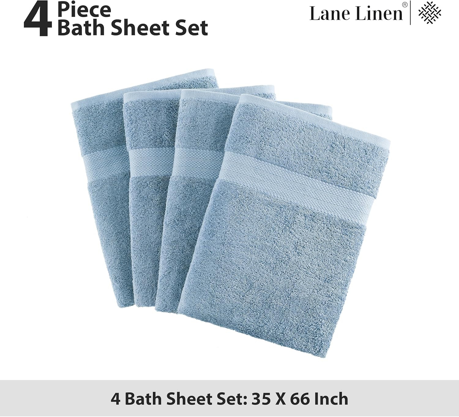 LANE LINEN 100% Ring Spun Cotton Bath Sheets (35''x66) - 4 Pcs - Ultra Soft, Pre Shrunk & Durable Luxury Extra Large Bathroom Towel Sets - Multipurpose, Hotel Quailty Oversized Towels - Cerulean Blue - Image 5