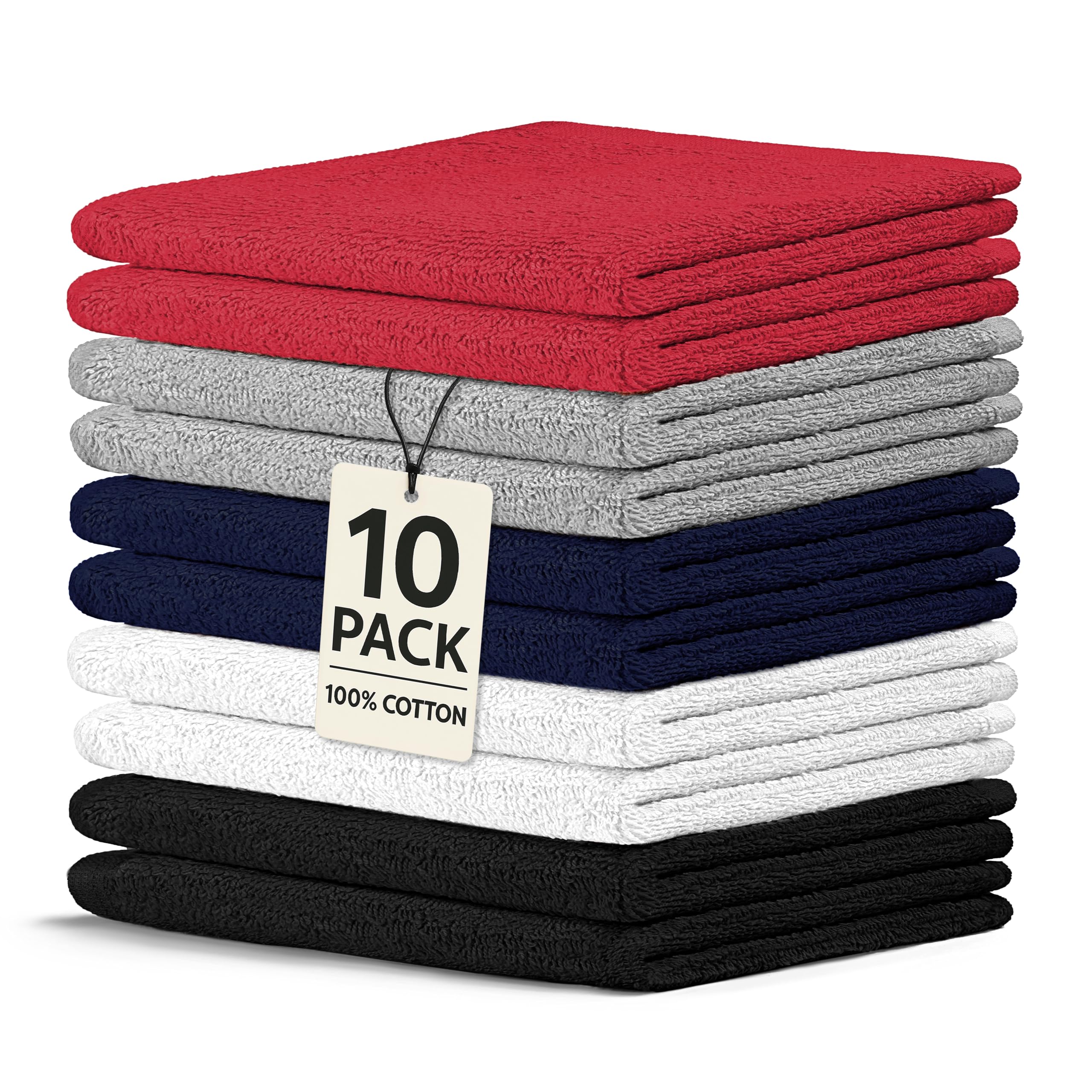 Crystal Ridge Cotton Wash Cloths 10 Pack - Washcloths for Showering, Face and Body, Soft and Highly Absorbent Multipurpose Towels for Bathroom,