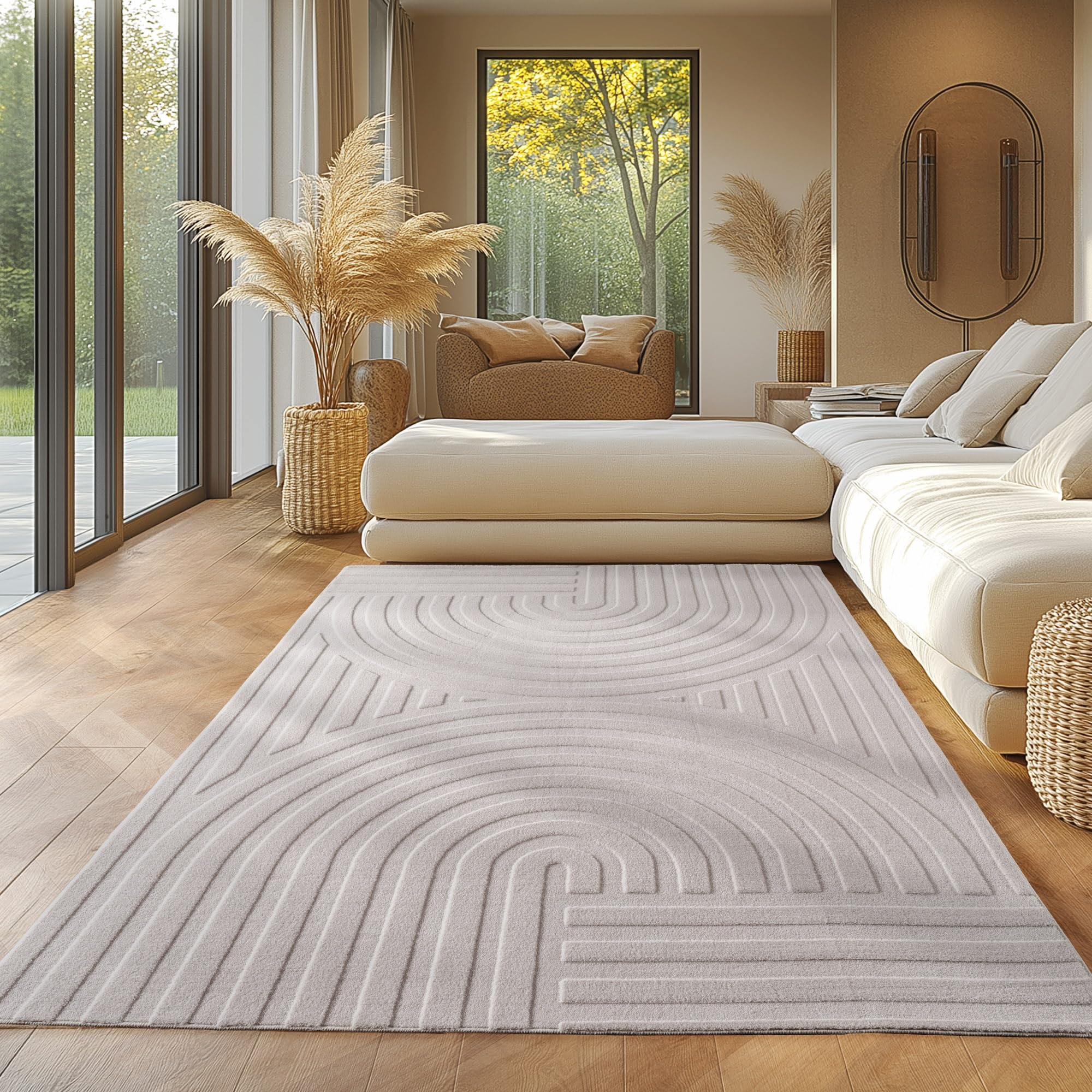 SIMPEX Boho Teppich Weicher Skandinavischer Kurzflor mit 3D-Effekt, Waschbar & Pflegeleicht, Moderner Teppich für Wohnzimmer, Esszimmer oder Schlafzimmer