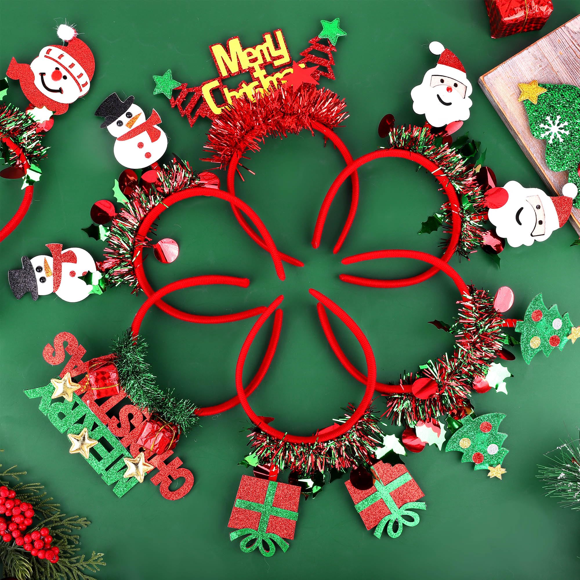 Aodaer 8 Pack Christmas Glitter Headbands Xmas Costume Headwear Assorted Styles Snowman Xmas Tree Gift Hair Hoops for Christmas Party Favors - Image 4