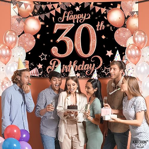 Miniatura 7 de KatchOn, Globos grandes de 30 cumpleaños de color oro rosa  Paquete de 11  Globos de oro rosa del número 30  Cartel de 30 cumpleaños de oro rosa