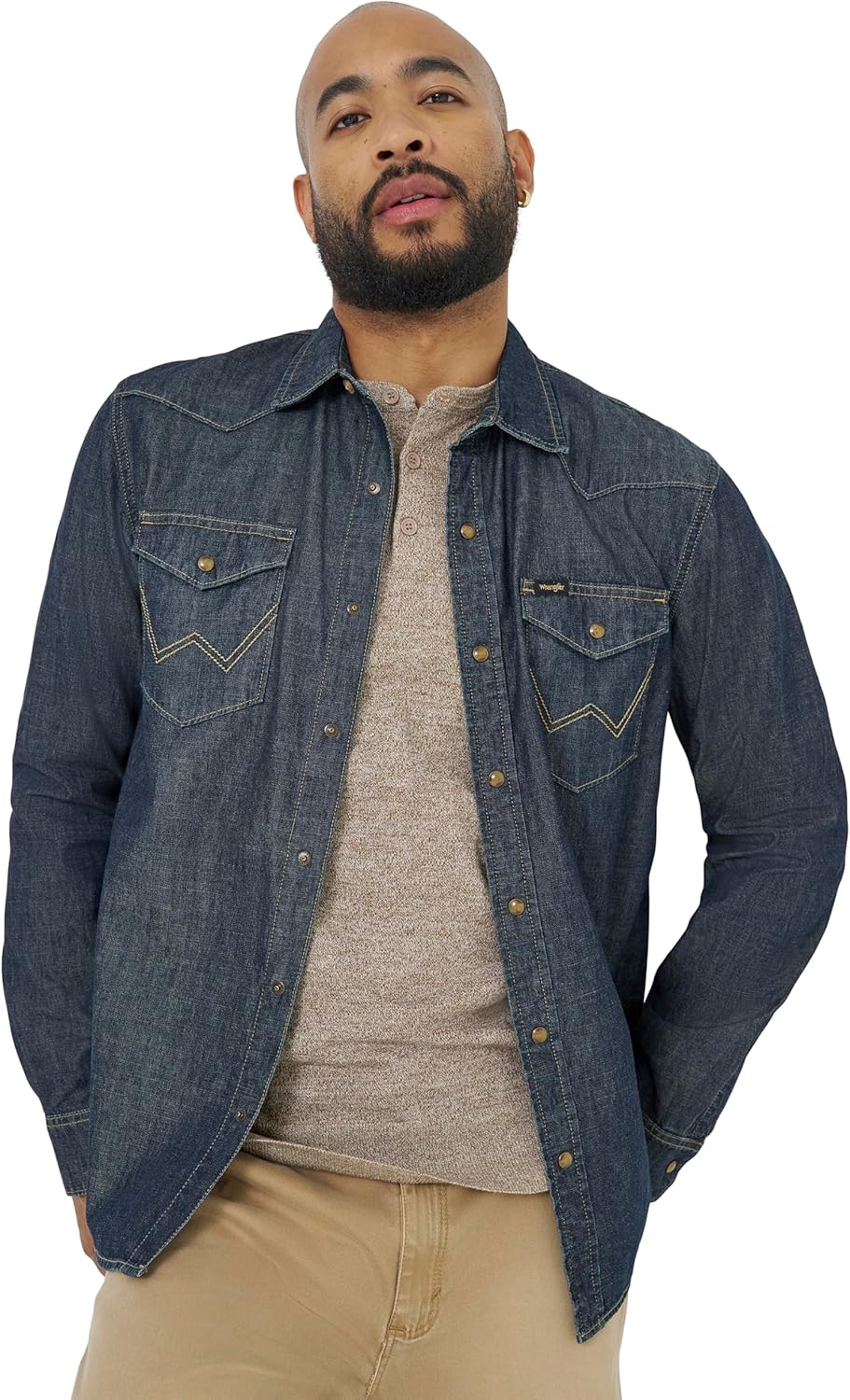 Wrangler Men's Iconic Denim Regular Fit Snap Shirt