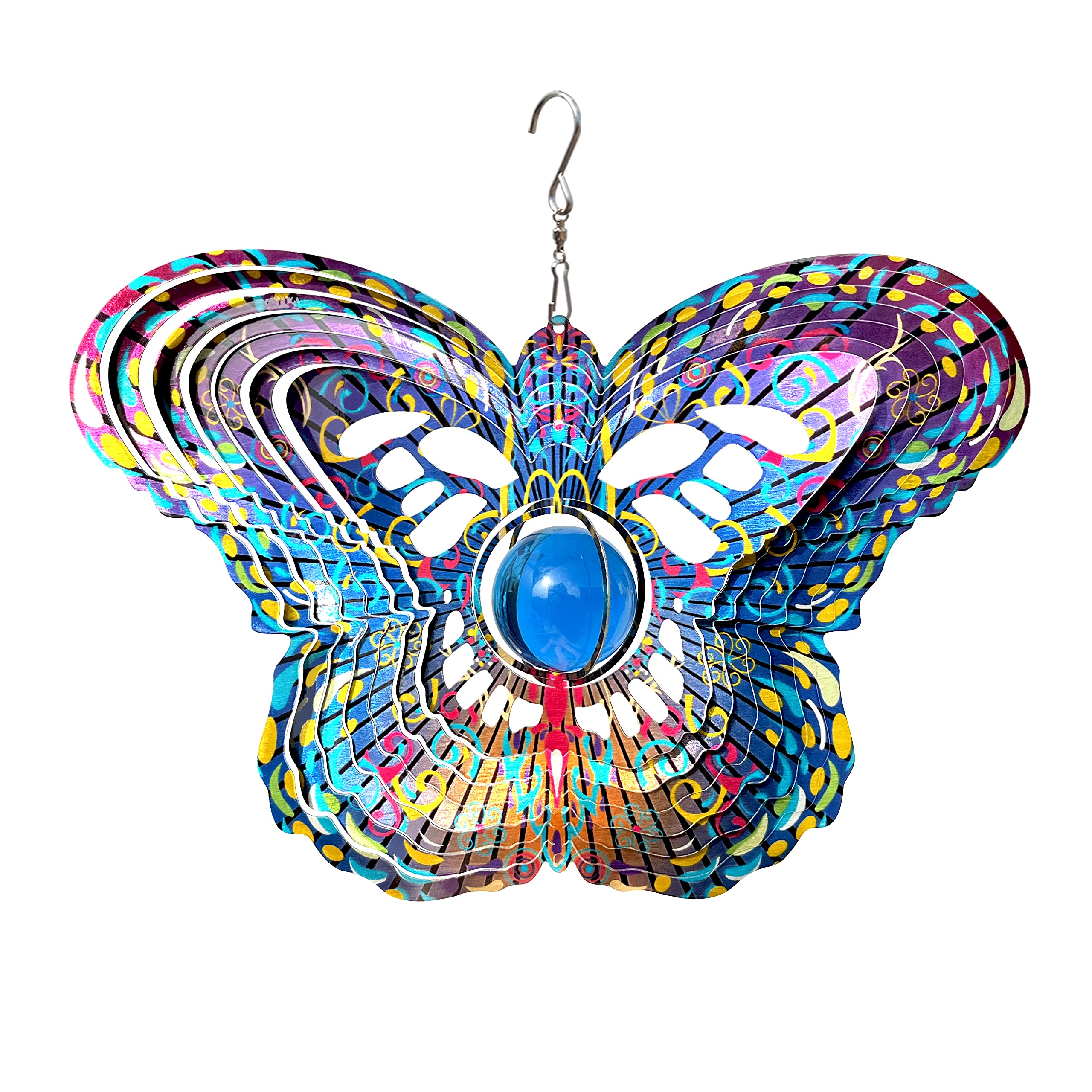 FONMY Mandala Wind Spinner w/Crystal Ball-Butterfly 3D Stainless Steel Hanging Spinners Worth Gift Christmas Decoration Indoor/Outdoor Garden Décor Kinetic Yard Art 12 Inches Wind Sculpture