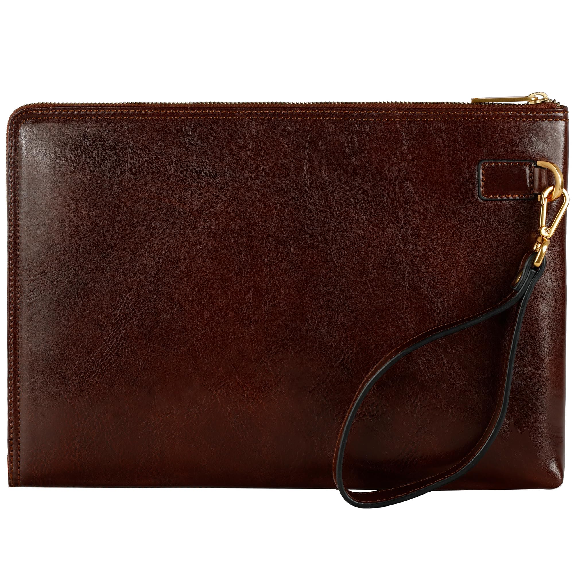Time Resistance Leather Clutch for Men Organizer Wrist Bag Briefcase Handmade in Italy