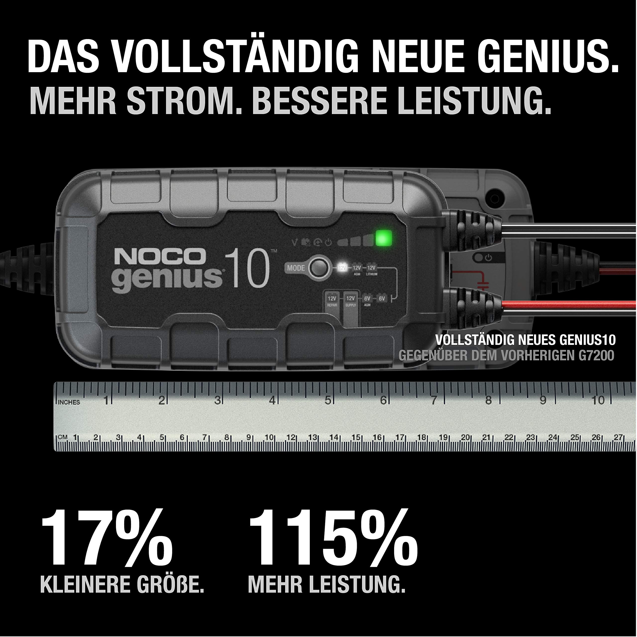 NOCO GENIUS10: 10A Batterieladegerät für Auto & Motorrad — 6V/12V Erhaltungsladegerät & Entsulfator — Für AGM, Lithium (LiFePO4) & Start-Stopp-Batterien