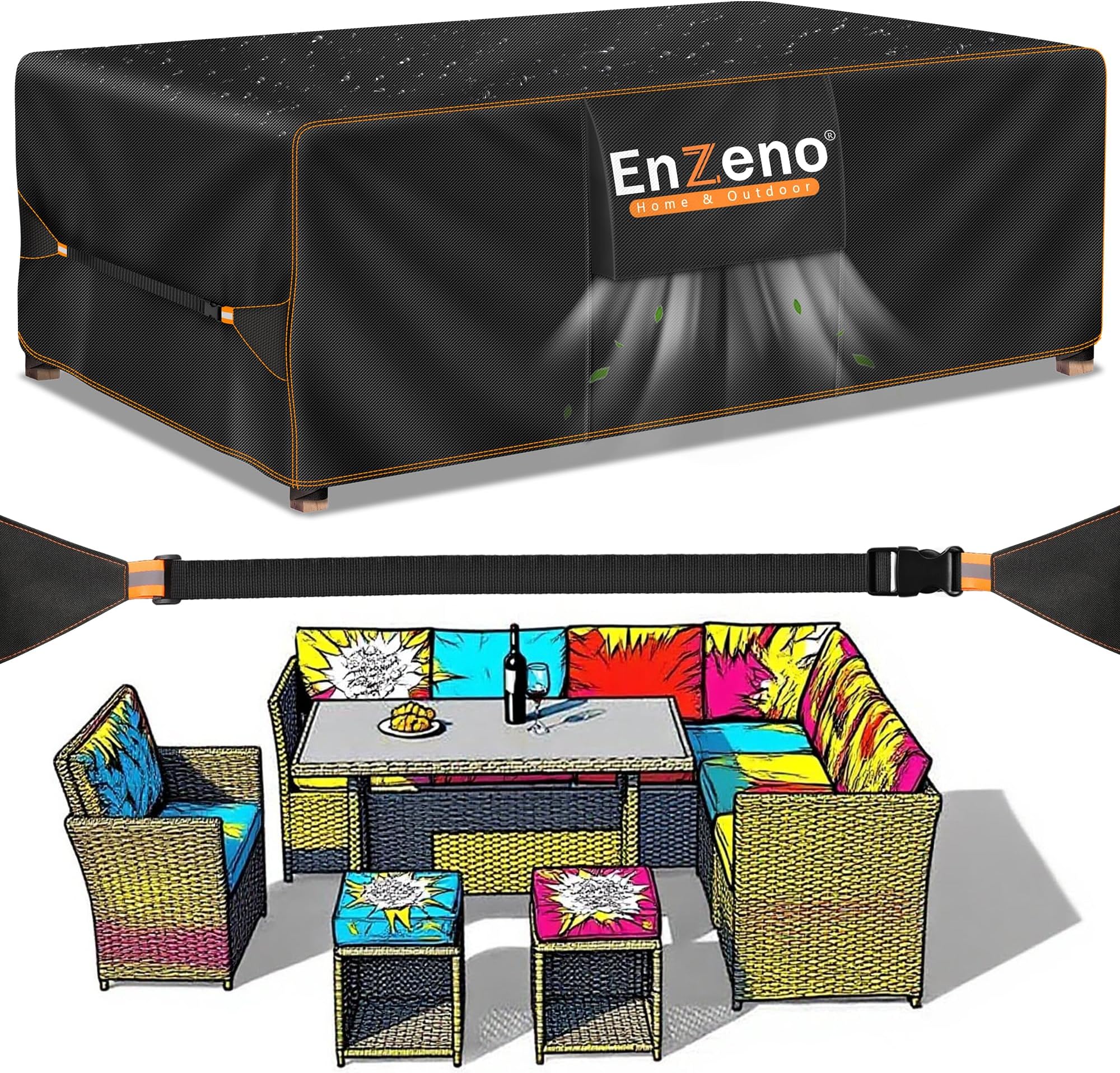 Outdoor Garden Furniture Covers - Waterproof with Air Vent, Patio Table and Chair Set Cover, Heavy Duty Oxford Fabric 200X160X74cm