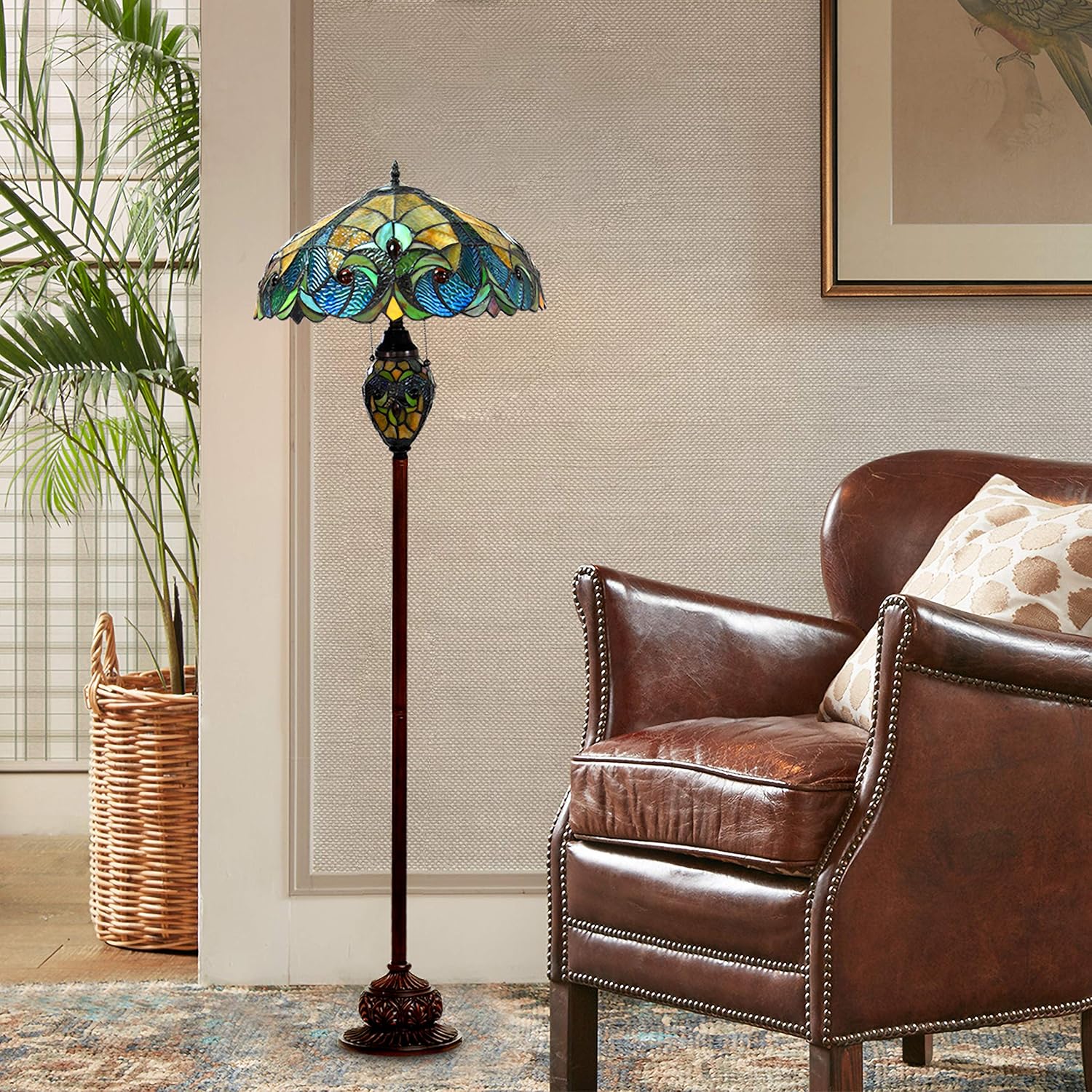 Tiffany-Style 3 Light Victorian Double Lit Floor Lamp 18" Shade