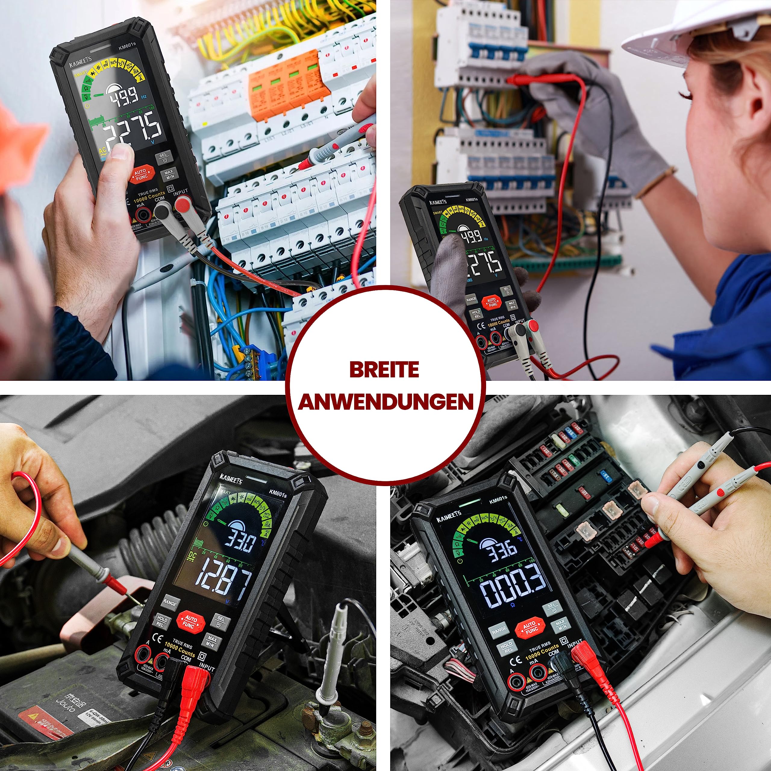 KAIWEETS Multimeter mit 10000 Zählungen, Wiederaufladbares Digitalmultimeter mit True RMS Auto-Range, Intelligentes Strommessgerät misst Spannung, Strom, Widerstand, Durchgang, Frequenz KM601S