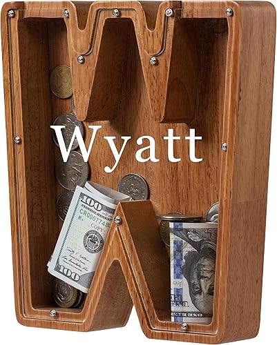 Vista 18 de Alcancía para niños y niñas, alcancía de madera con letra grande del alfabeto con inicial C, banco de monedas, regalos divertidos para cumpleaños