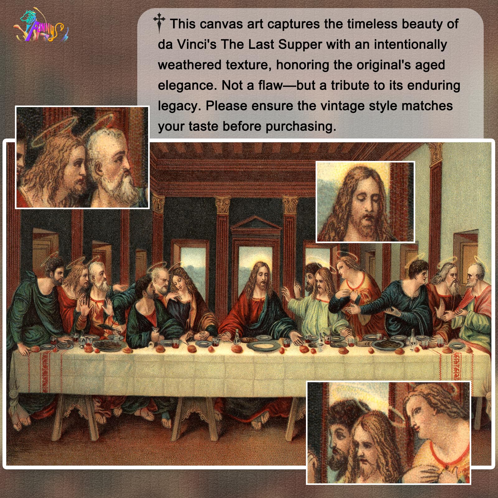 Amazon.co.jp: 最後の晩餐 壁装飾 イエスアート 木製フレーム内蔵