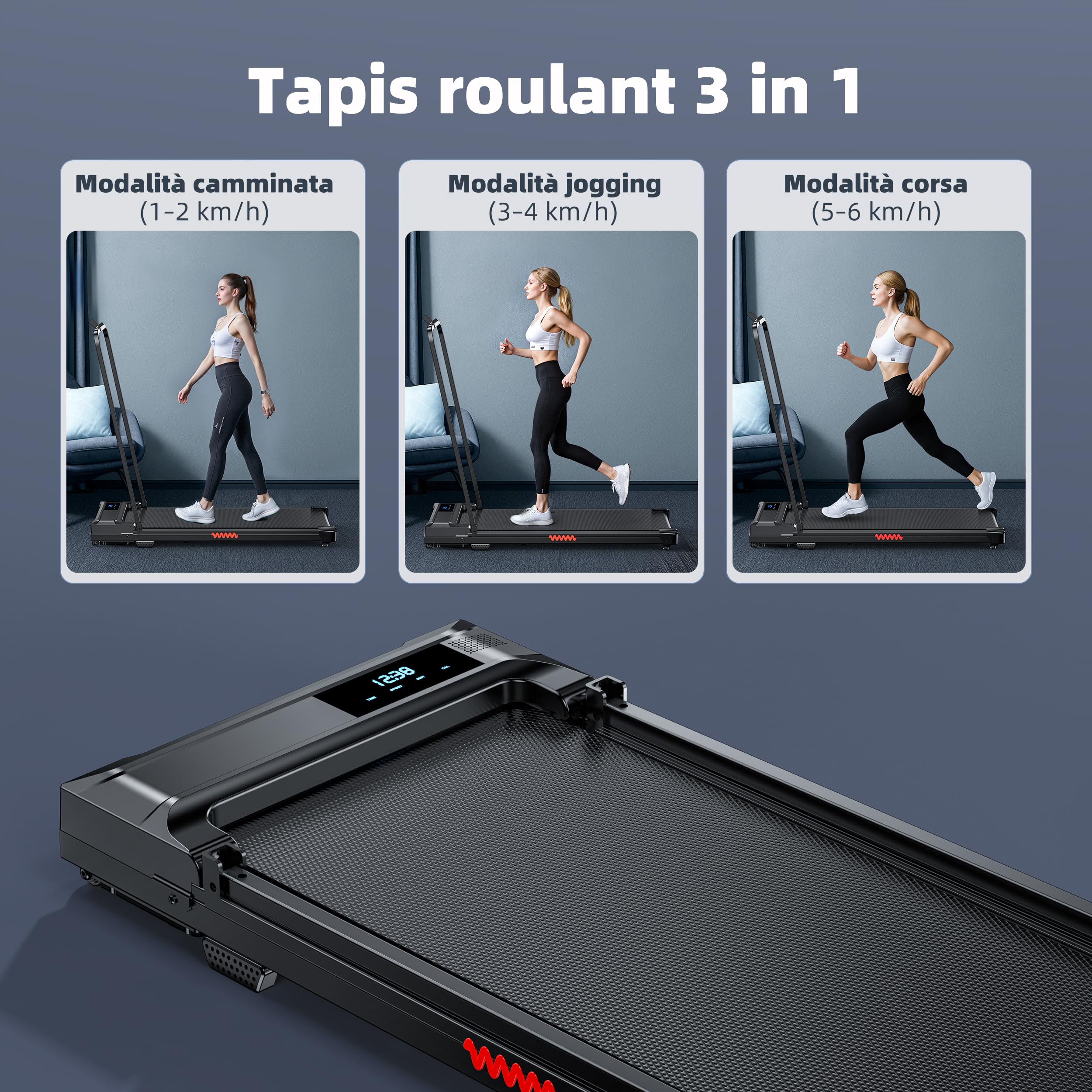 Tapis Roulant Pieghevole Walking Pad - Tapirulan da Casa Salvaspazio Elettrico Magnetico Slim Treadmill for Home Use e Ufficio Motore Treadmills 6 km/h Tapiroulant Macchina Tapilurans - Vista 2