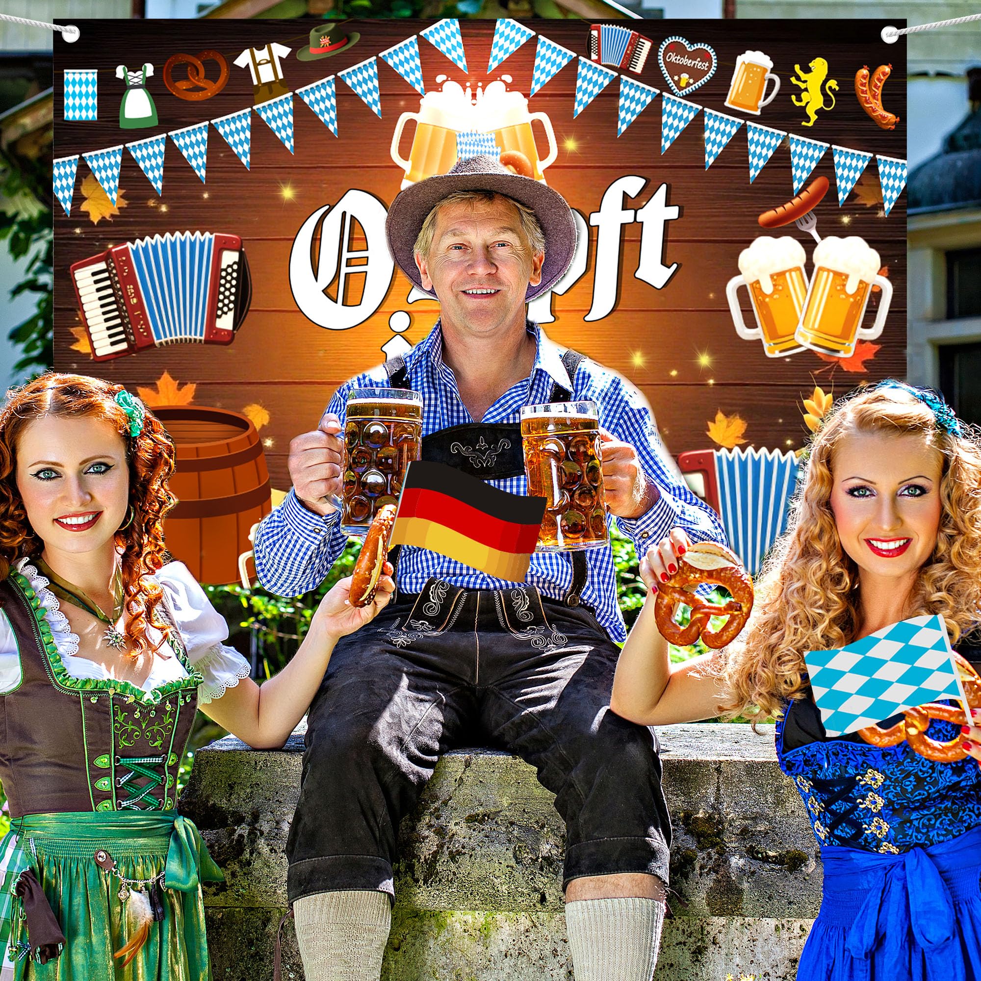 TOPJOWGA Décorations Oktoberfest - Lot de 3 Bavaroise Bannière Welcome pour Fête de la Bière