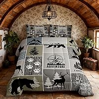 Vista 92 de Juego de edredón Deer Bear para niños tamaño completo, juego de ropa de cama rústica de aventura de caza para decoración de habitación de niños