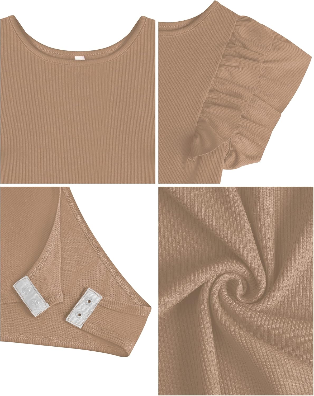 Missufe Women's Summer Ruffle Flutter Sleeve Ribbed Casual Bodysuit Tops - Image 6