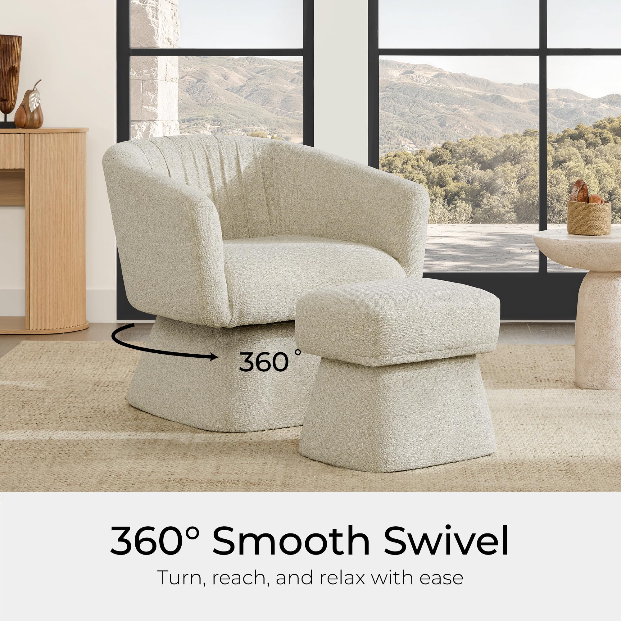 The Best Boucle Accent Chairs in 2026 2 Zerel's Home Swivel Accent Chair with Ottoman, Upholstered Barrel Accent Chair, — product photo