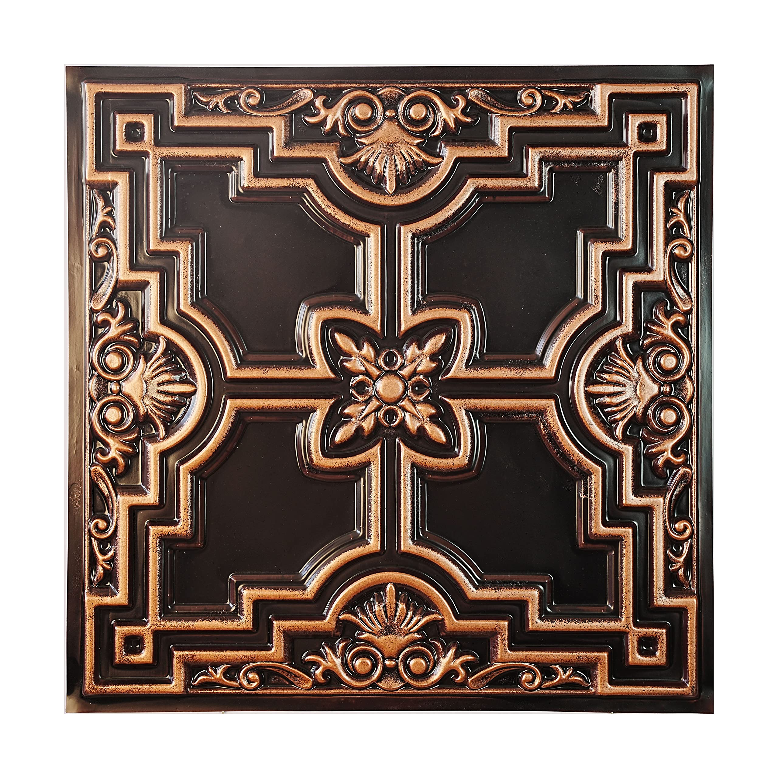 Azulejos de techo de hojalata clavados，Azulejos de techo de hojalata vintage，(PVC de 24"x24")，PL16 cobre tradicional 10piezas