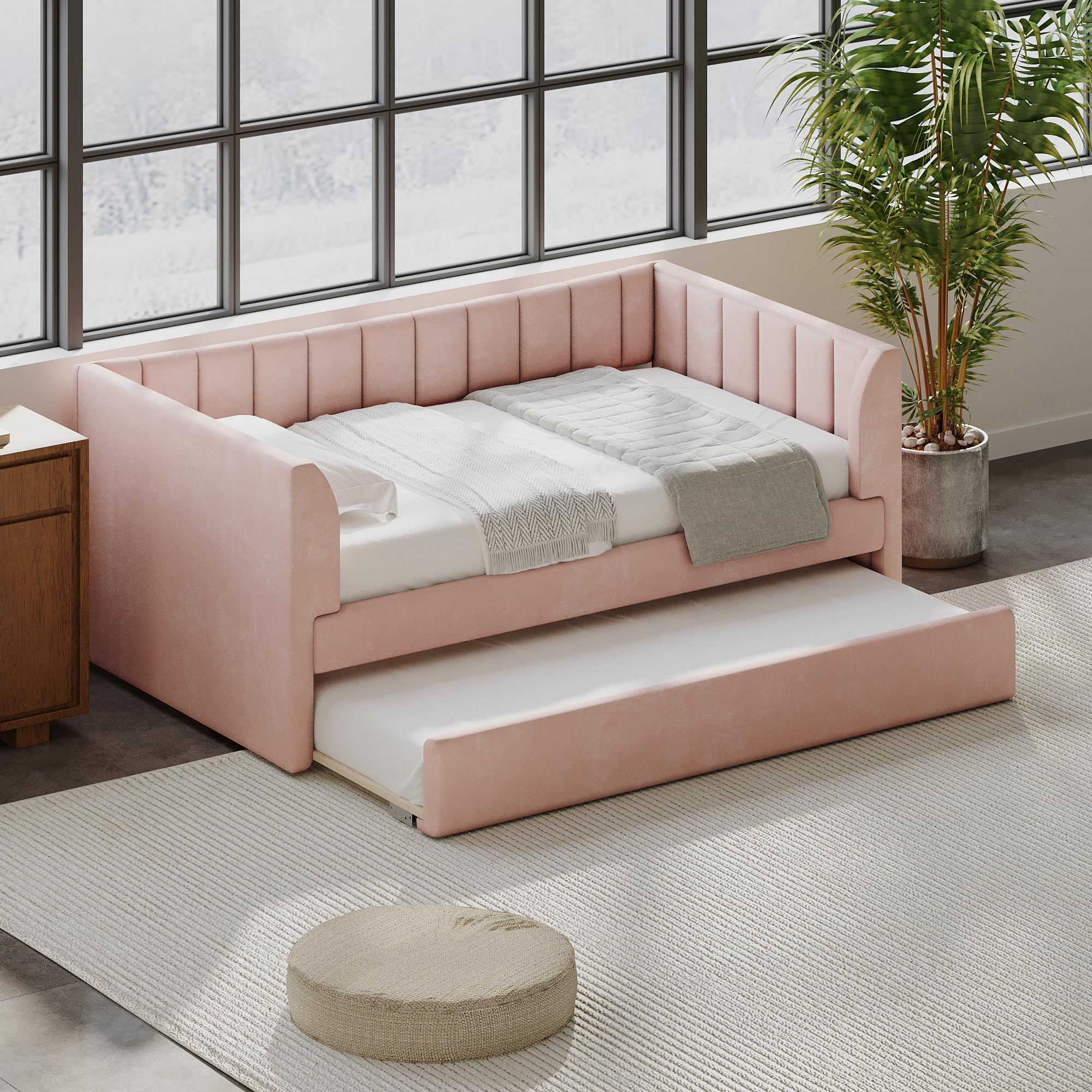 Amazon.com: Twin Size Upholstered Velvet Daybed with Trundle