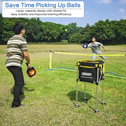 Miniatura 8 de Pickleball Tennis Ball Hopper-Foldable Lightweight Tennis Cart Holds 180 Tennis/160 Pickleballs with Removable Bag,Wheels,Side Pocket for