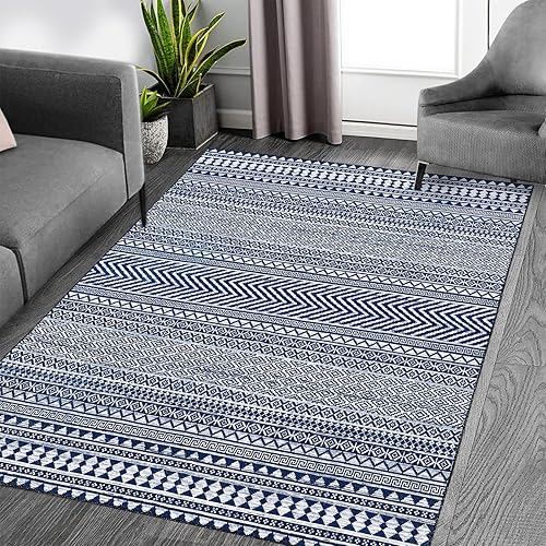 Miniatura 8 de RUGSREAL Alfombra de área geométrica bohemia de 5 x 7 pies, antideslizante, resistente a las manchas, moderna para sala de estar, casa de campo,