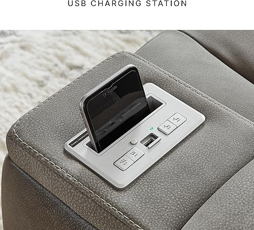 Miniatura 9 de Signature Design by Ashley Next-Gen DuraPella - Sofá reclinable moderno de piel sintética con reposacabezas ajustable, color gris