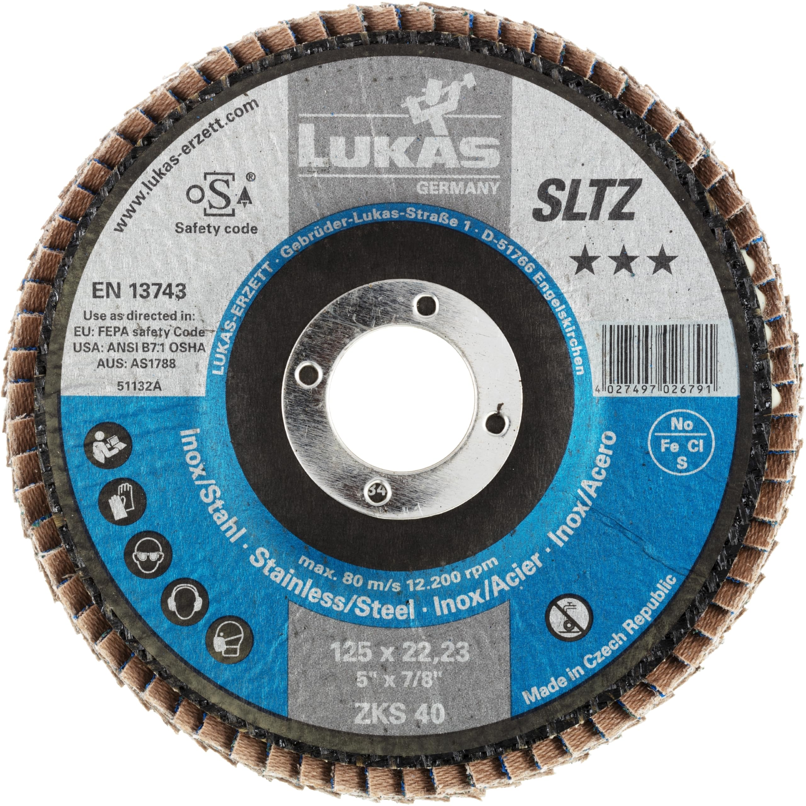 LUKAS-ERZETT Lot de 10 disques à lamelles SLTZ universels Ø 125 mm Grain 80 | Plat - 13 x 12,5 x 13 cm