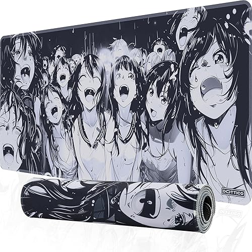 DOTTICO XXL Black & White Manga Gaming Mouse Pad – Large Japanese Art Desk Mat for Keyboard & Mouse – Non-Slip Water-Resistant Surface, Stitched Edges – 35.4x15.7 in (XX-Large) - 35.4L x 15.7W inches - Ahegao