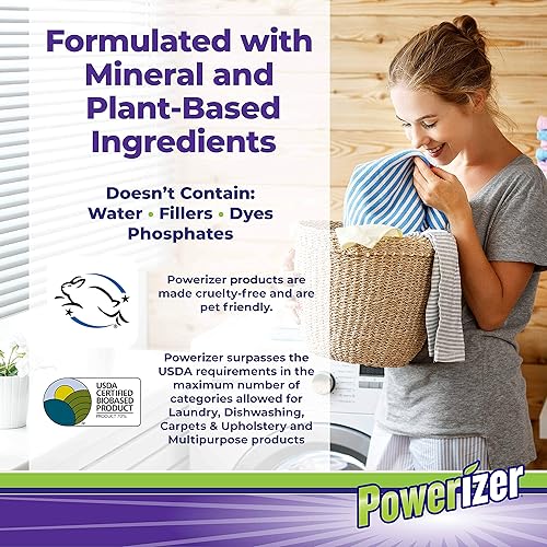 Miniatura 6 de Powerizer Detergente completo en polvo y limpiador multiusos | Detergente de 1 libra | 46 cucharadas | Jabón concentrado a base de plantas en polvo