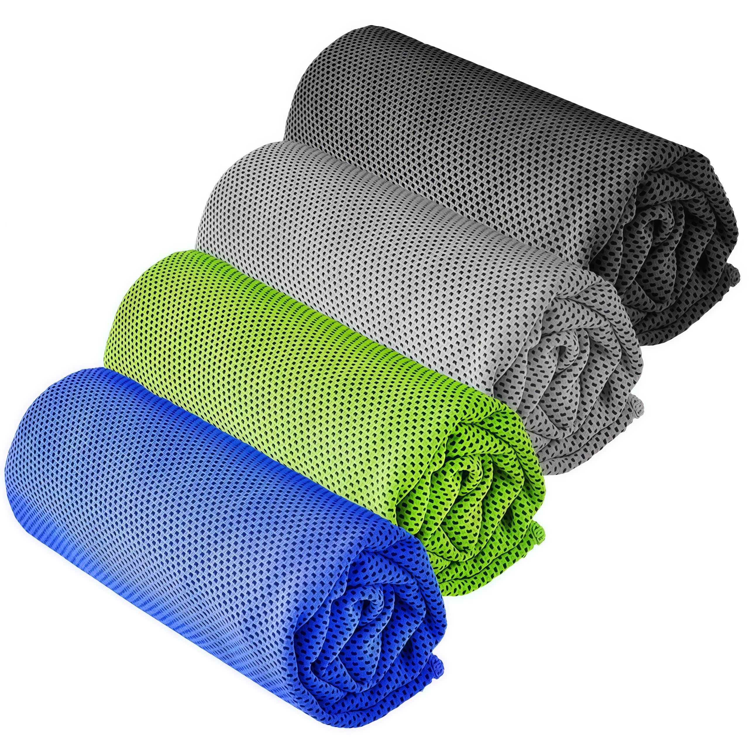 Yqxcc Dark Blue/Green/Dark Grey/Light Grey 4 Pcs Cooling Towels | 120X30 Cm | Cool Cold For Neck | Microfibre Soft Breathable Chilly | For Sports Yoga, Golf, Gym, Camping, Running & More Activities