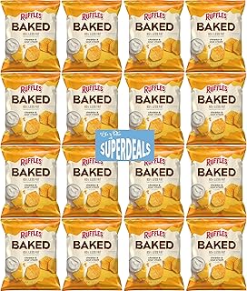 Baked, Ruffles Cheddar & Sour Cream, 1.125 Ounce (Pack of 16) Value Pack Bundled by SUPERDEALS with Mystery Gift